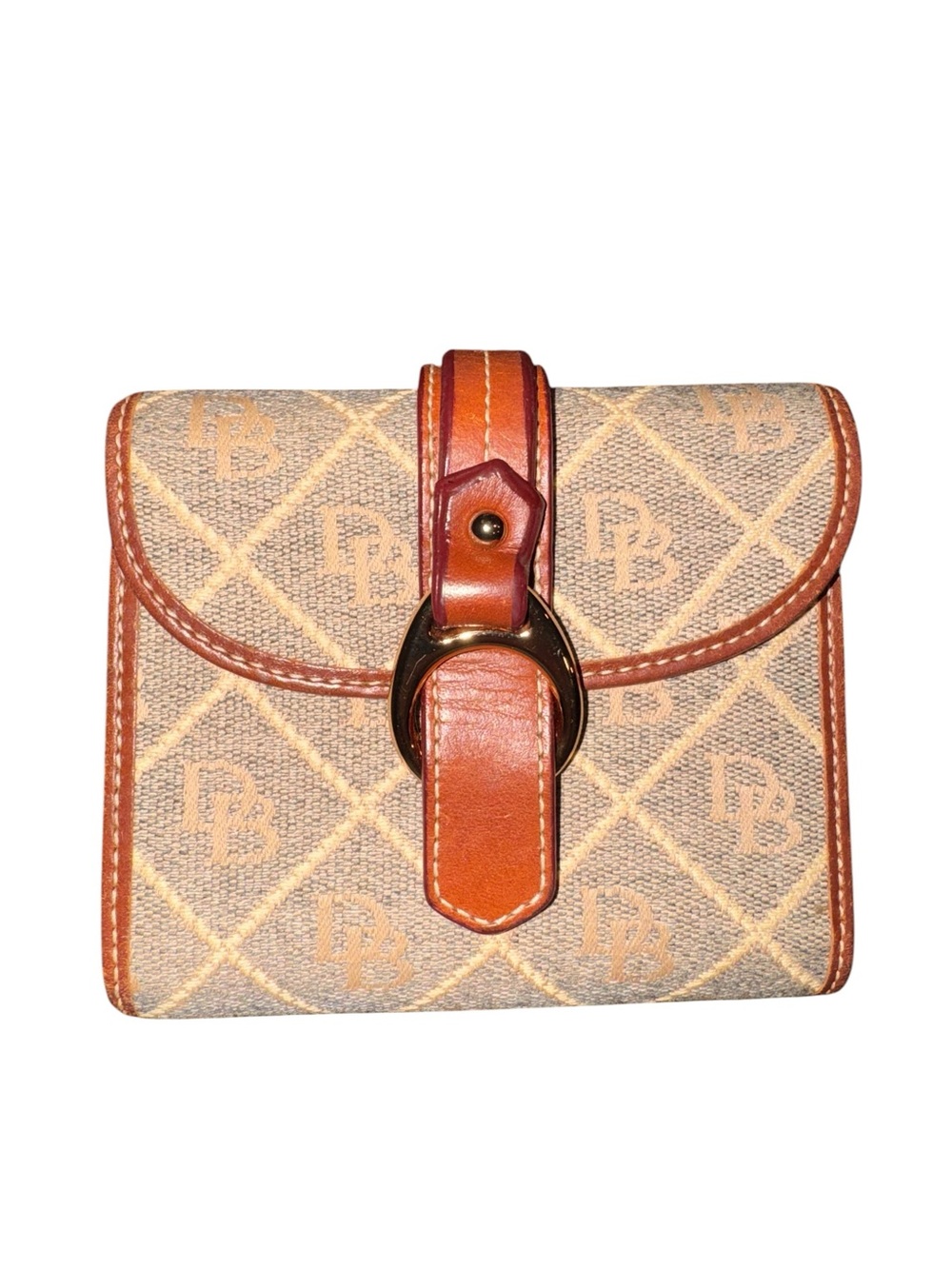 Dooney & Bourke Tan Monogram Canvas Wallet with Leather Strap